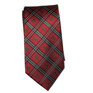 George Christmas Mistletoe Mens Neck Tie 58" Plaid Necktie Red Green Holiday NEW